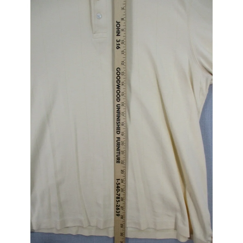 Lands End Men Polo Shirt XL 46-48 Yellow Short Sleeve Shadow Stripe Cotton Blend